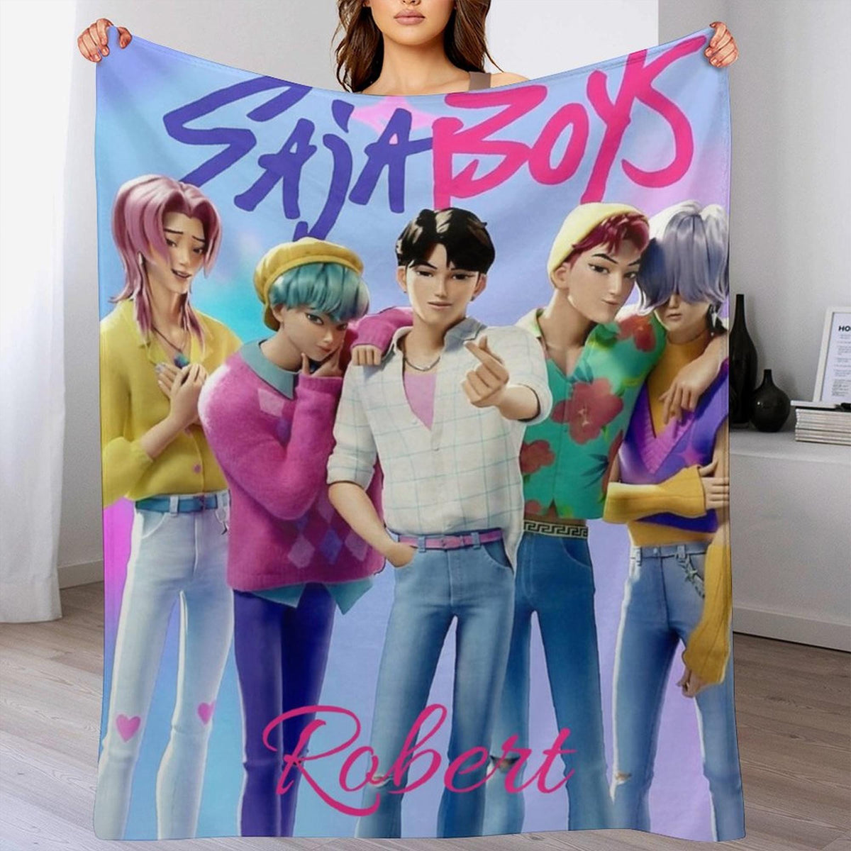 Saja Boys Blanket,Custom Gift for K-Pop Fans,Custom Kpop Demon Hunters Blanket,Personalized Huntrix Rumi, Mira, Zoey Blanket,K-pop Fun Gifts