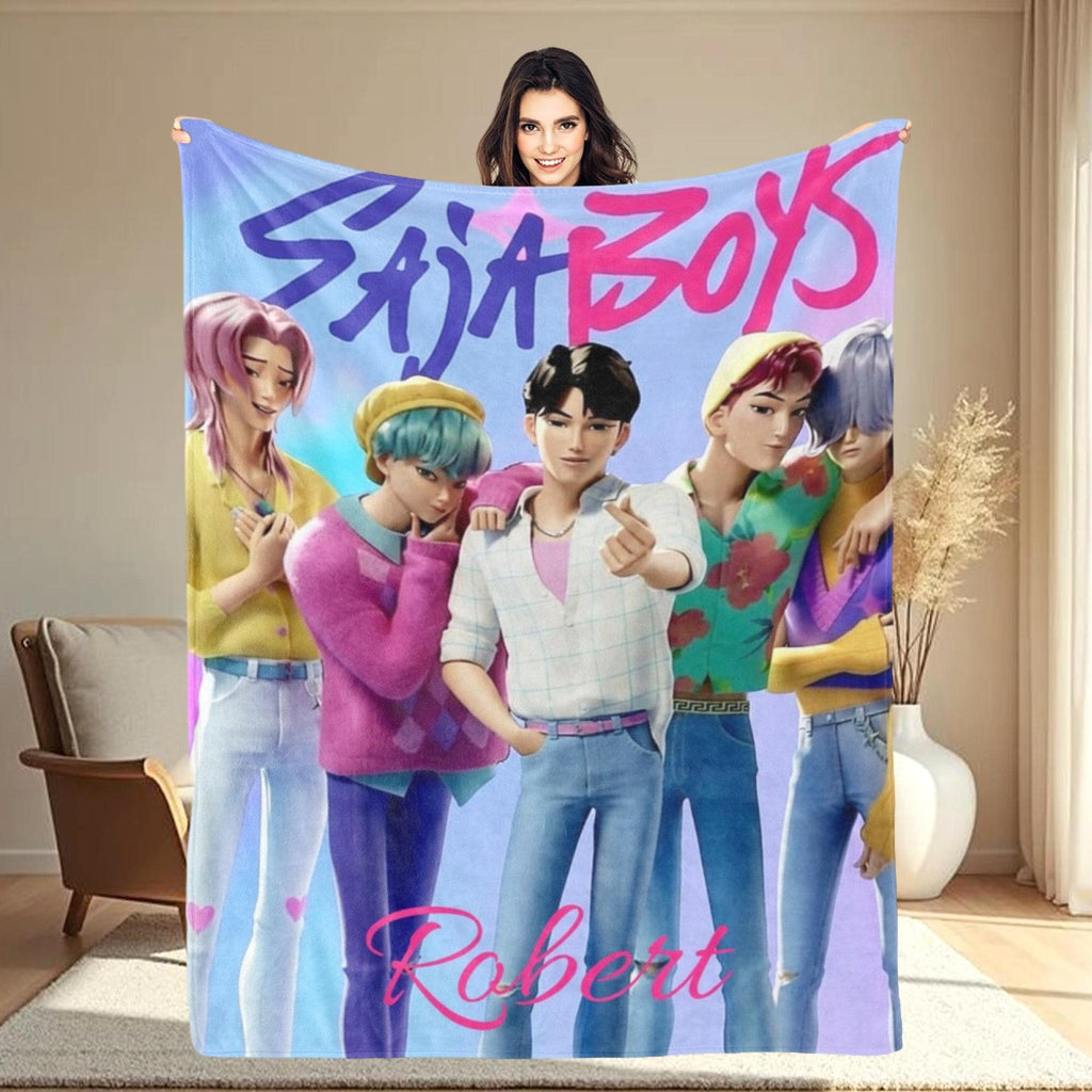 Saja Boys Blanket,Custom Gift for K-Pop Fans,Custom Kpop Demon Hunters Blanket,Personalized Huntrix Rumi, Mira, Zoey Blanket,K-pop Fun Gifts
