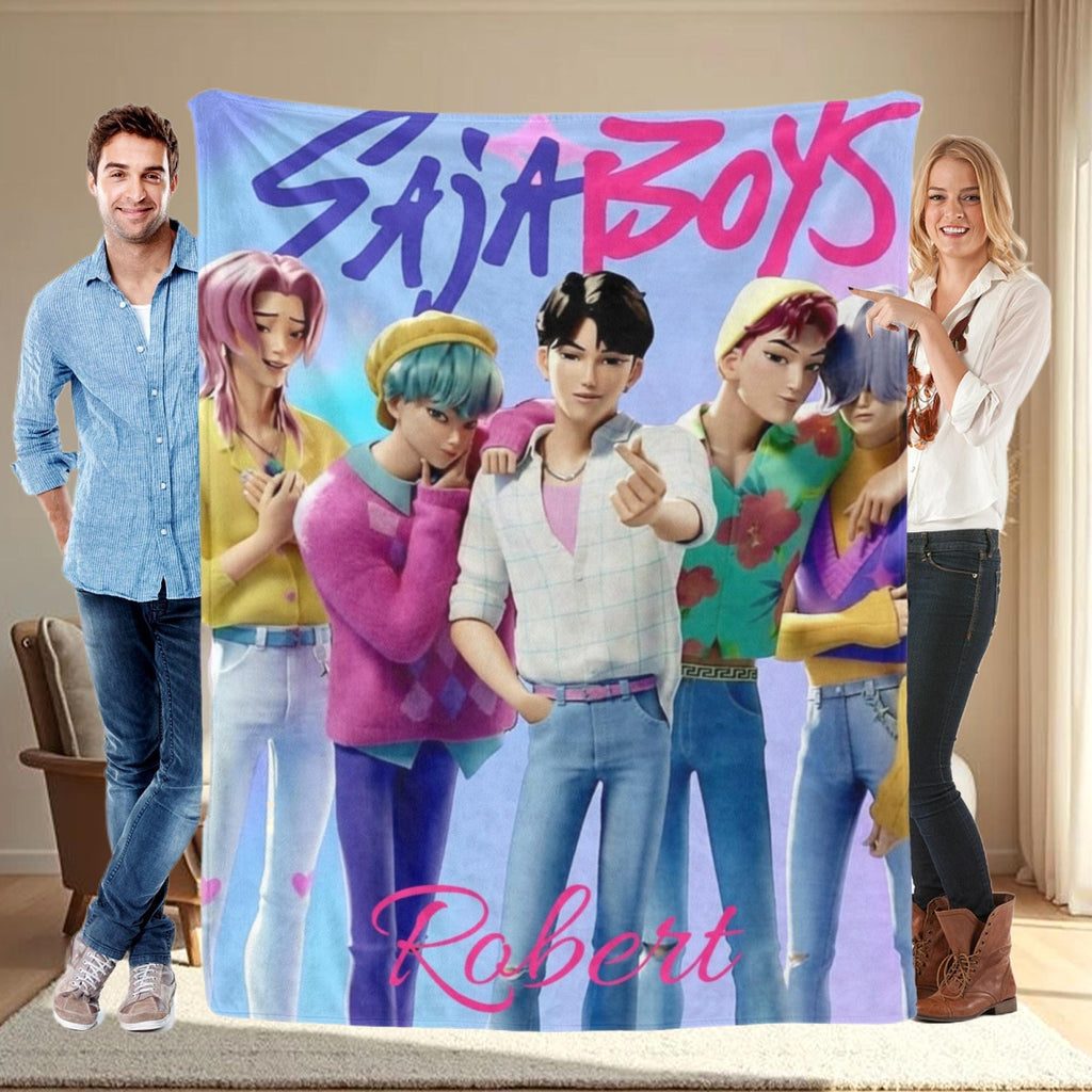 Saja Boys Blanket,Custom Gift for K-Pop Fans,Custom Kpop Demon Hunters Blanket,Personalized Huntrix Rumi, Mira, Zoey Blanket,K-pop Fun Gifts