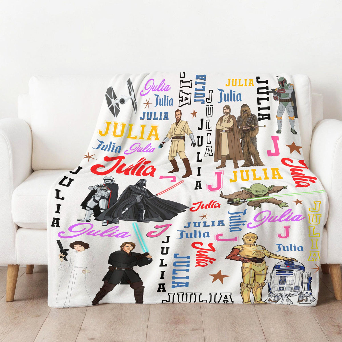 Personalized Star Wars Blanket with Name, Custom Name Collage Galaxy Throw, Jedi Fan Gift for Boys Girls, Star War Nursery, Minky Blanket