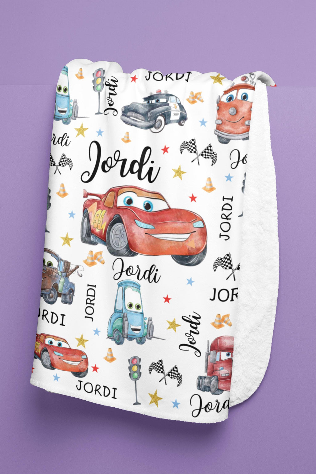 Customizable Lightning McQueen Baby Blanket, Cars Sherpa Fleece Decor