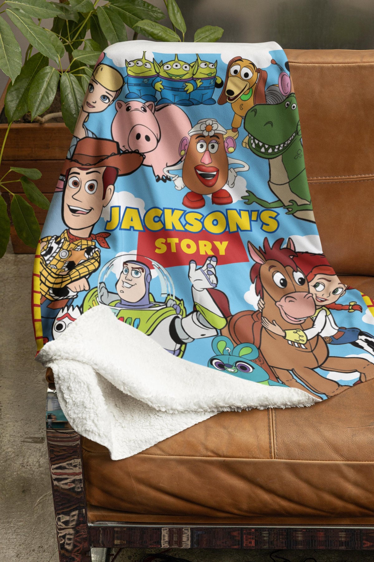 Personalized Toy Story Blanket, Custom Name Minky Flannel Throw
