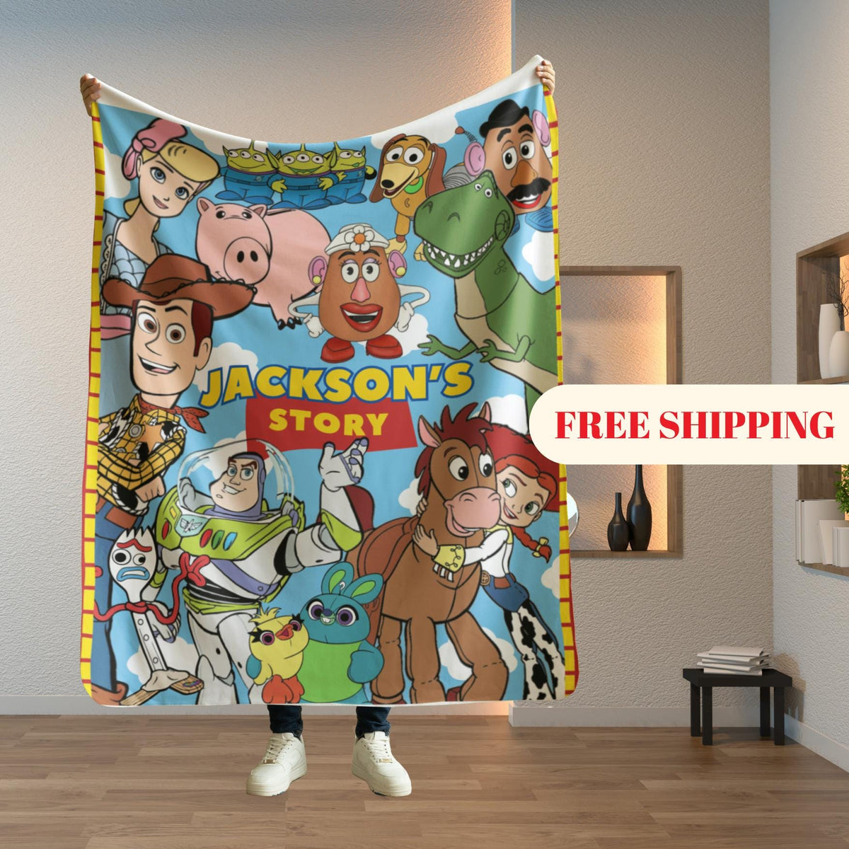 Personalized Toy Story Blanket, Custom Name Minky Flannel Throw