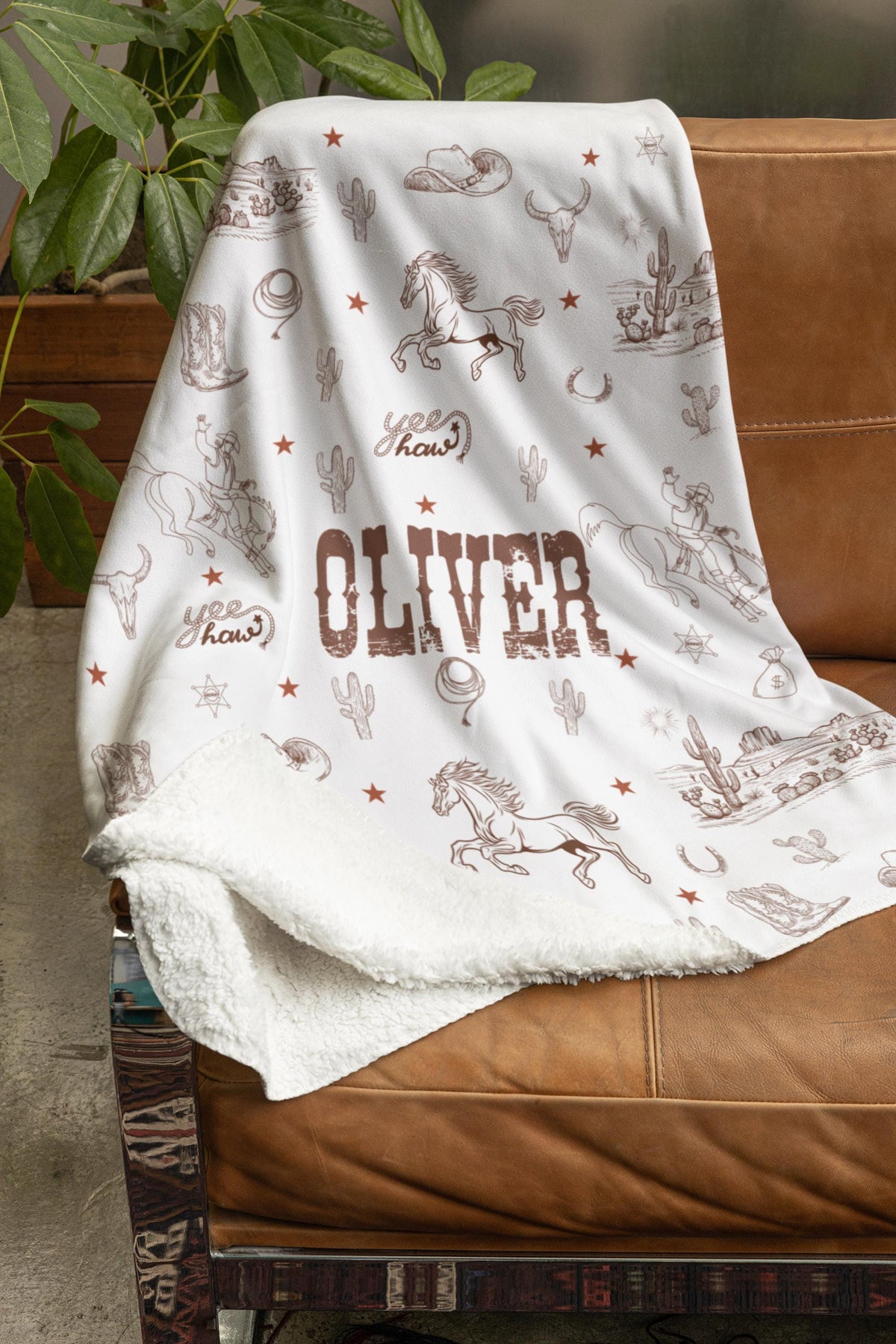 Personalized Western Cowboy Baby Blanket, Custom Name Horse Nursery Throw