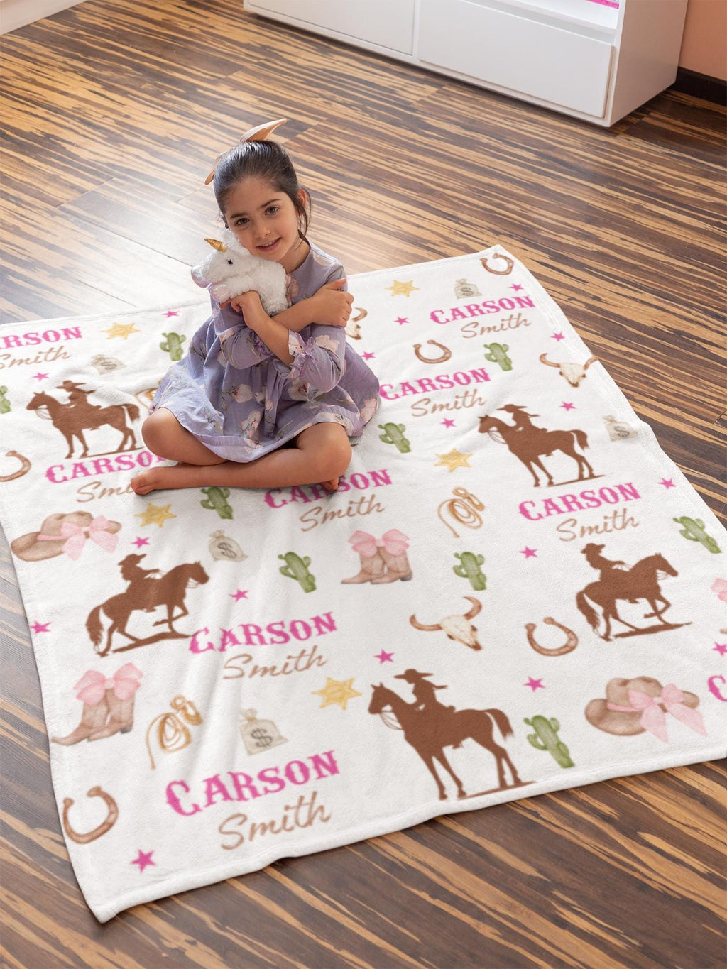 Personalized Western Baby Girl Blanket, Cowgirl Nursery Decor, Pink Boots Swaddle