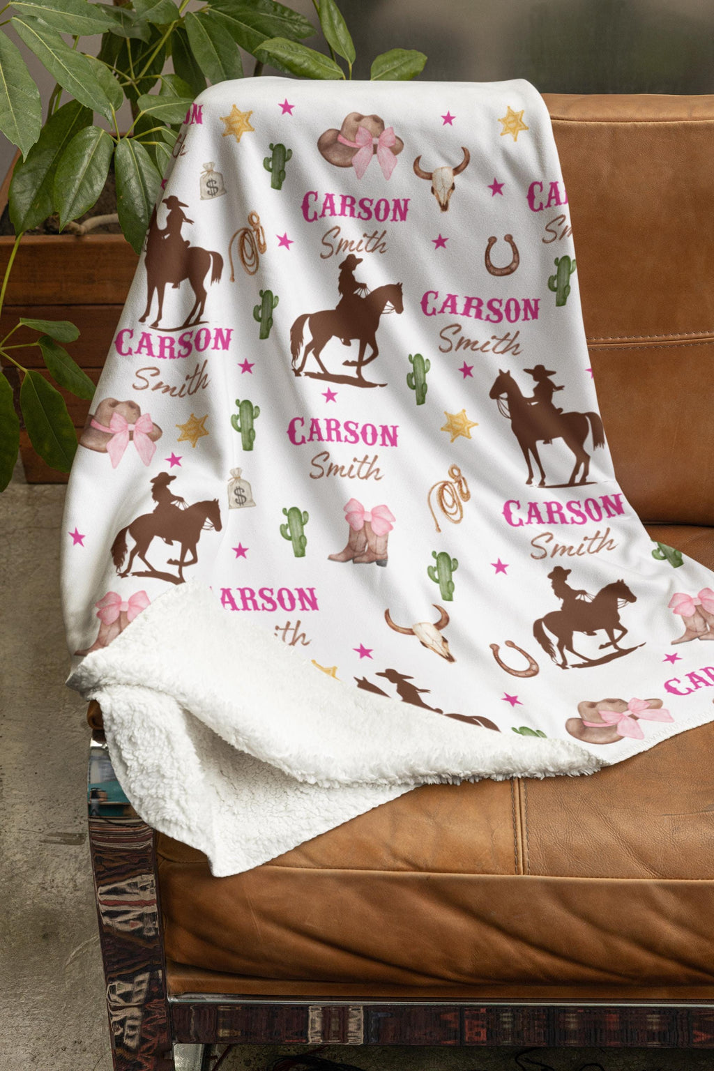 Personalized Western Baby Girl Blanket, Cowgirl Nursery Decor, Pink Boots Swaddle