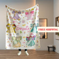 Personalized Watercolor Coquette Bows Disney Princess Blanket, WDW Disneyland Baby Girl Trip Blanket, Disney Princess Birthday Girl Blanket