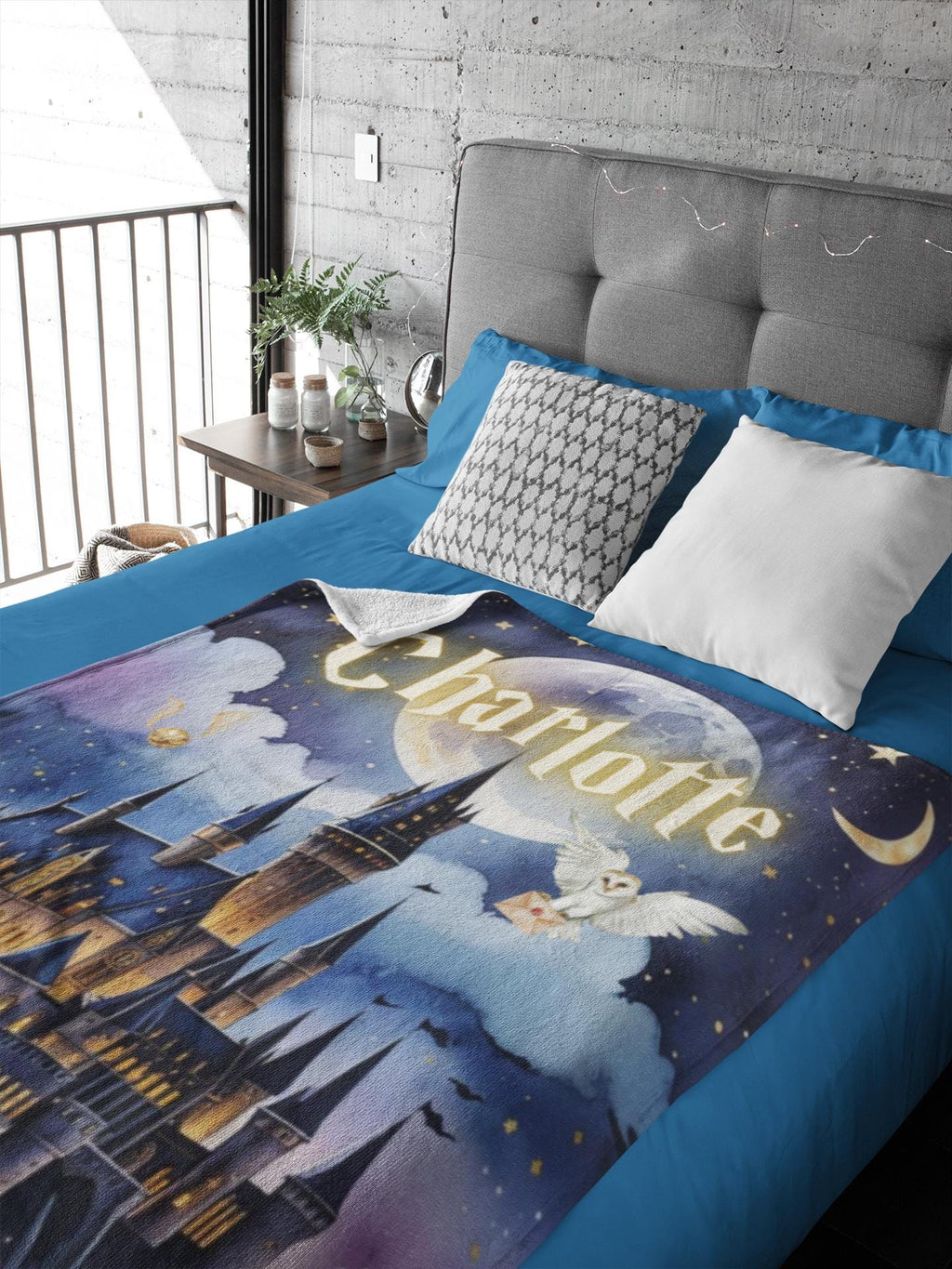 Custom Name Wizard Castle Blanket, Starry Night Magic Throw
