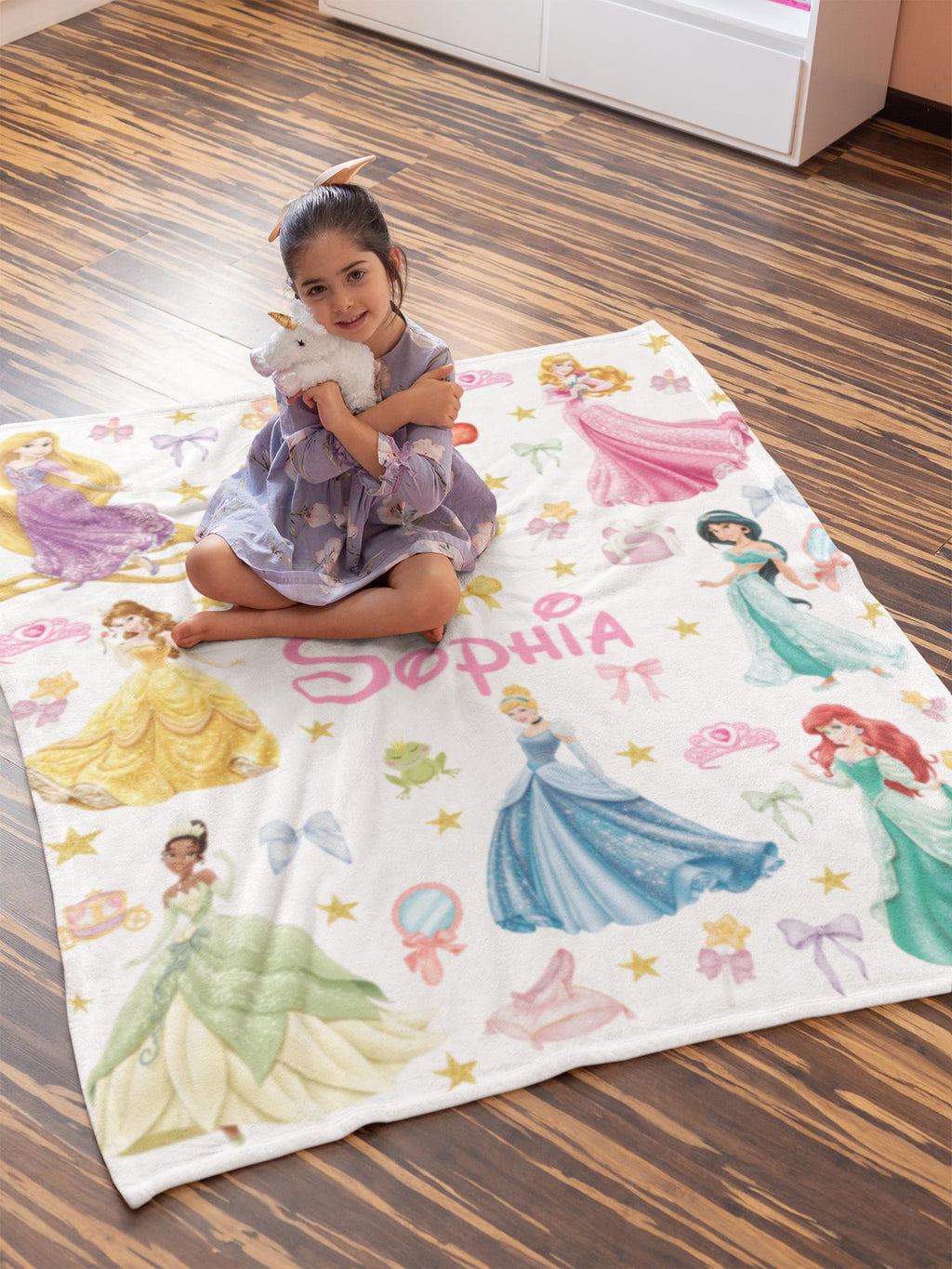 Personalized Watercolor Coquette Bows Disney Princess Blanket, WDW Disneyland Baby Girl Trip Blanket, Disney Princess Birthday Girl Blanket