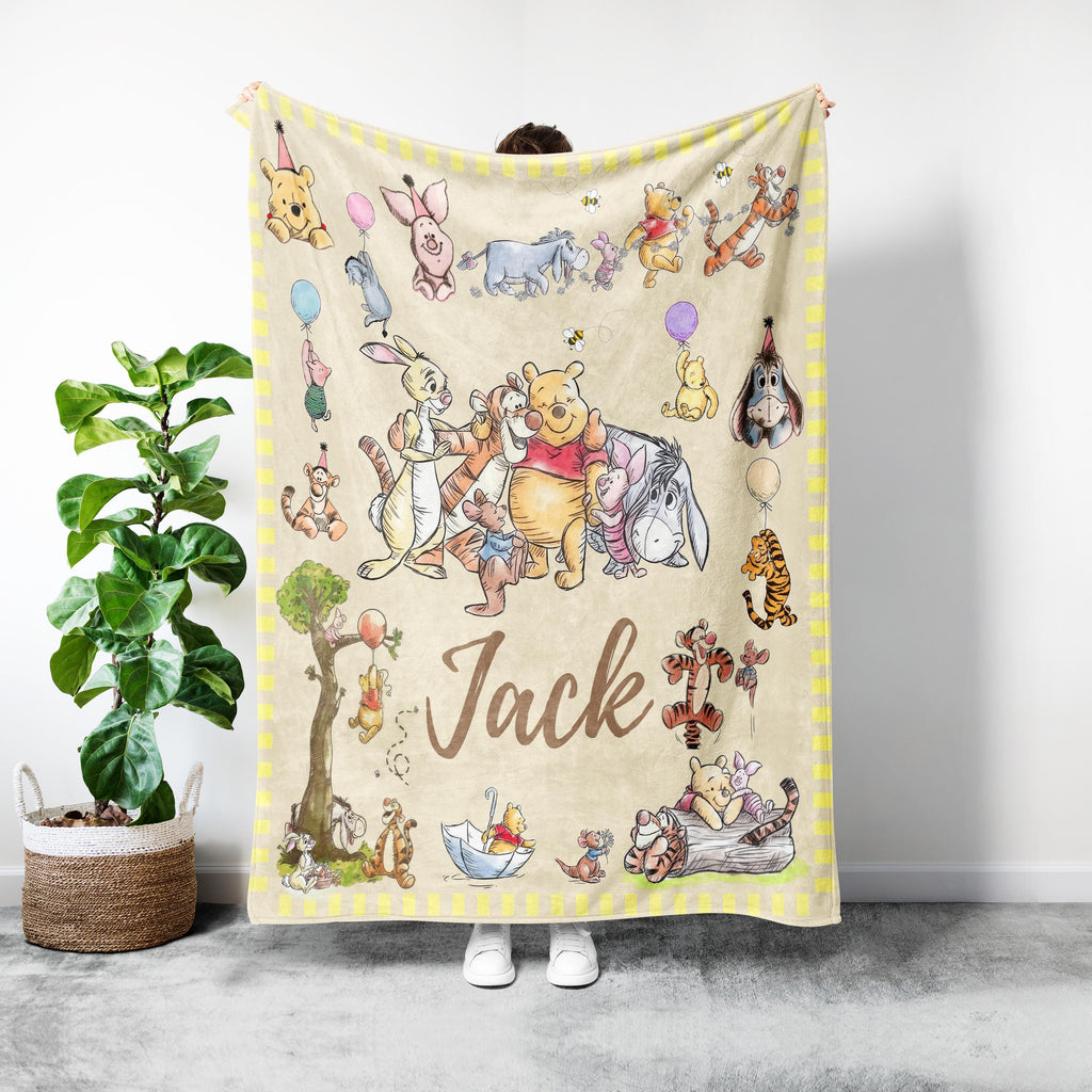 Winnie the Pooh Friends Fleece Blanket, Custom Name Cozy Throw