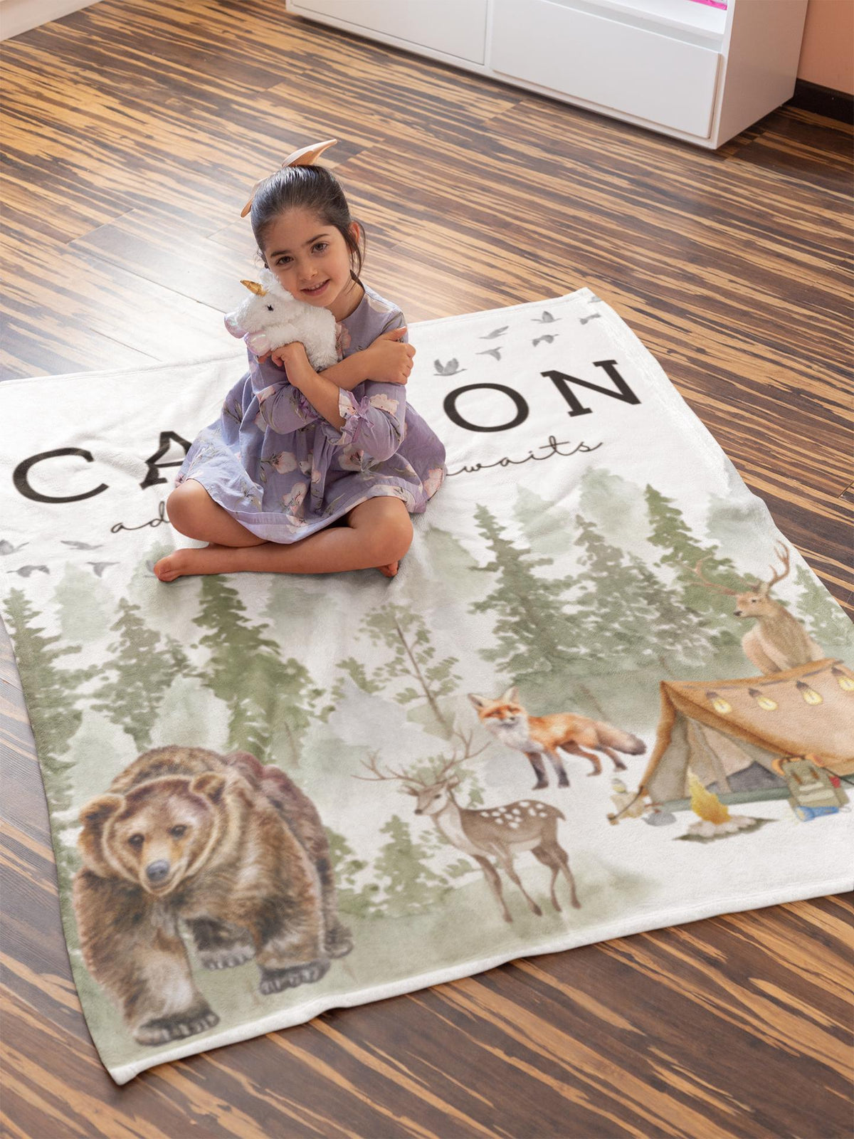 Personalized Woodland Adventure Baby Blanket, Forest Animals Nursery Gift