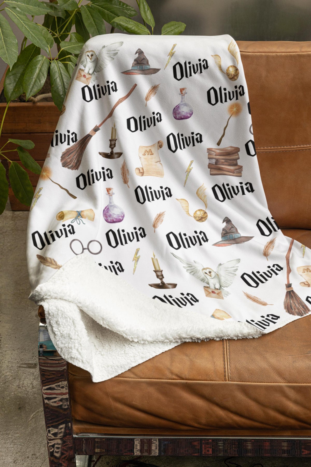 Personalized Wizard Blanket, Custom Magic School Swaddle, Minky Flannel Nursery Gift