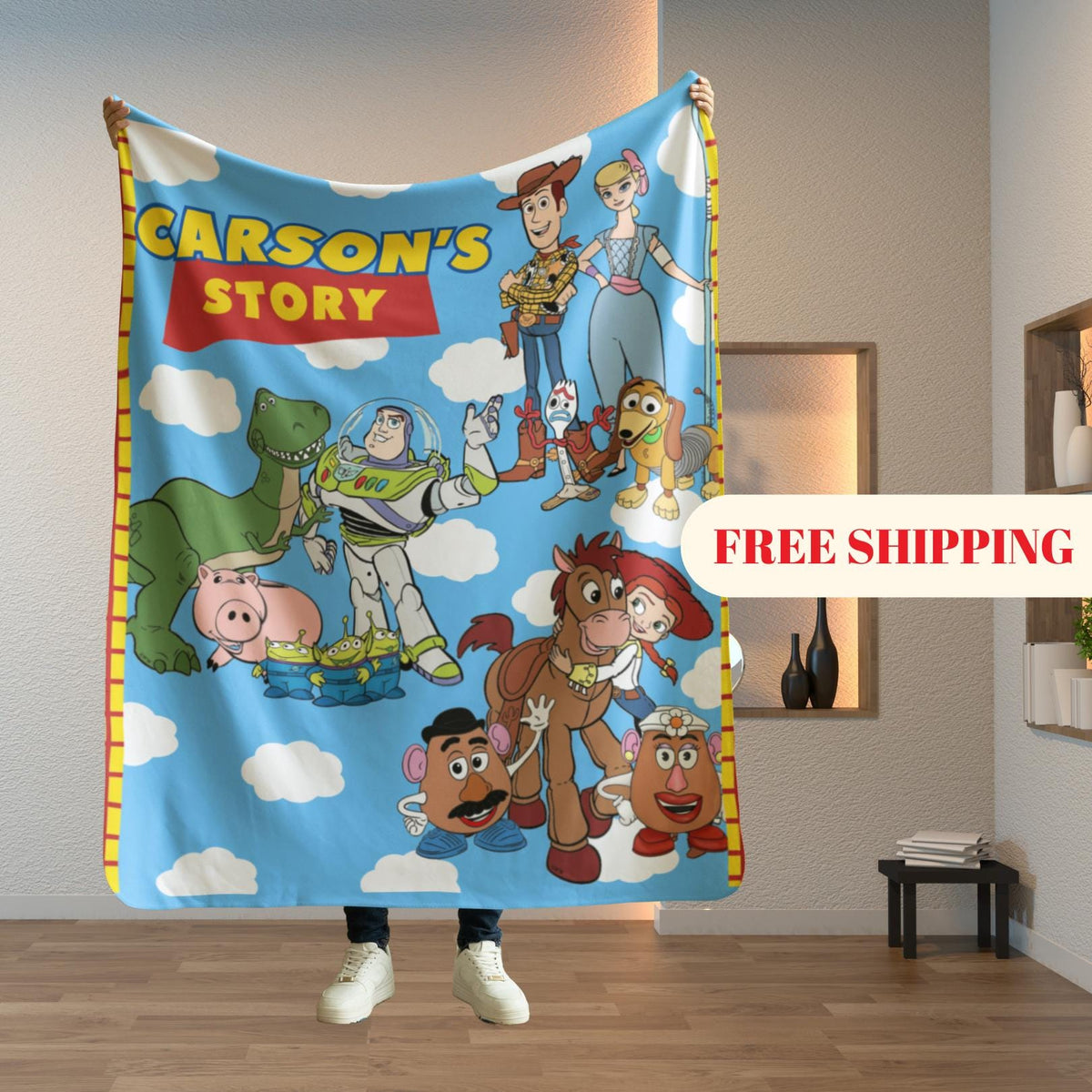 Personalized Toy Story Blanket, Custom Name Minky Flannel Throw