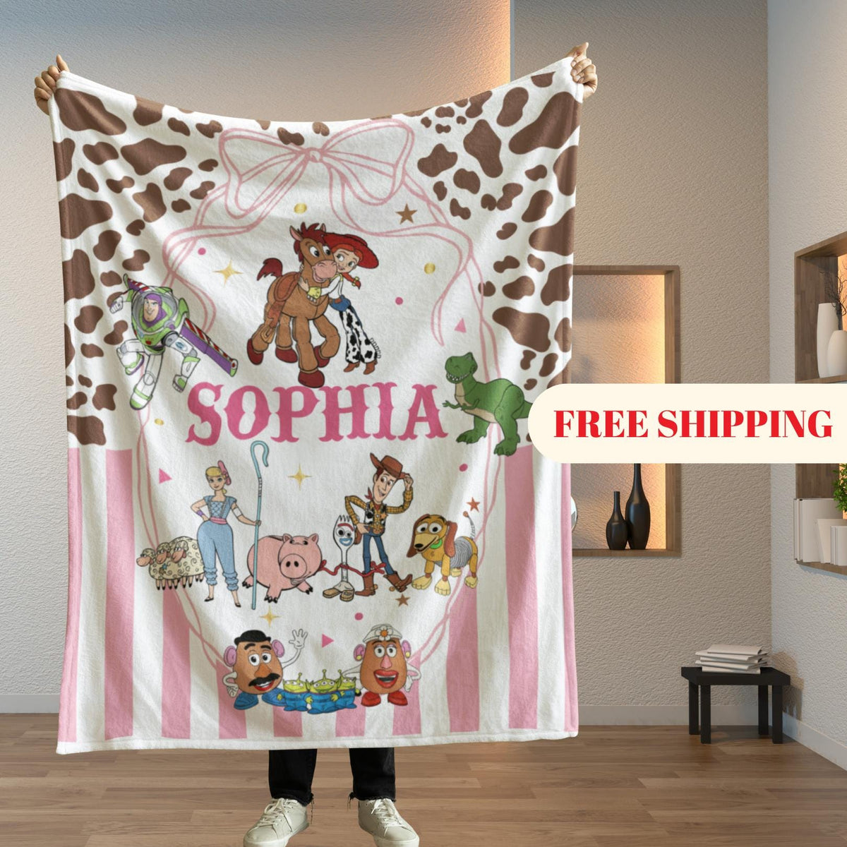 Personalized Toy Story Blanket, Custom Name Minky Flannel Throw