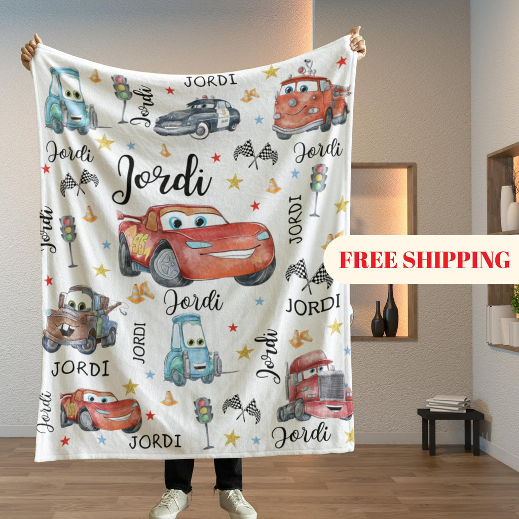 Customizable Lightning McQueen Baby Blanket, Cars Sherpa Fleece Decor