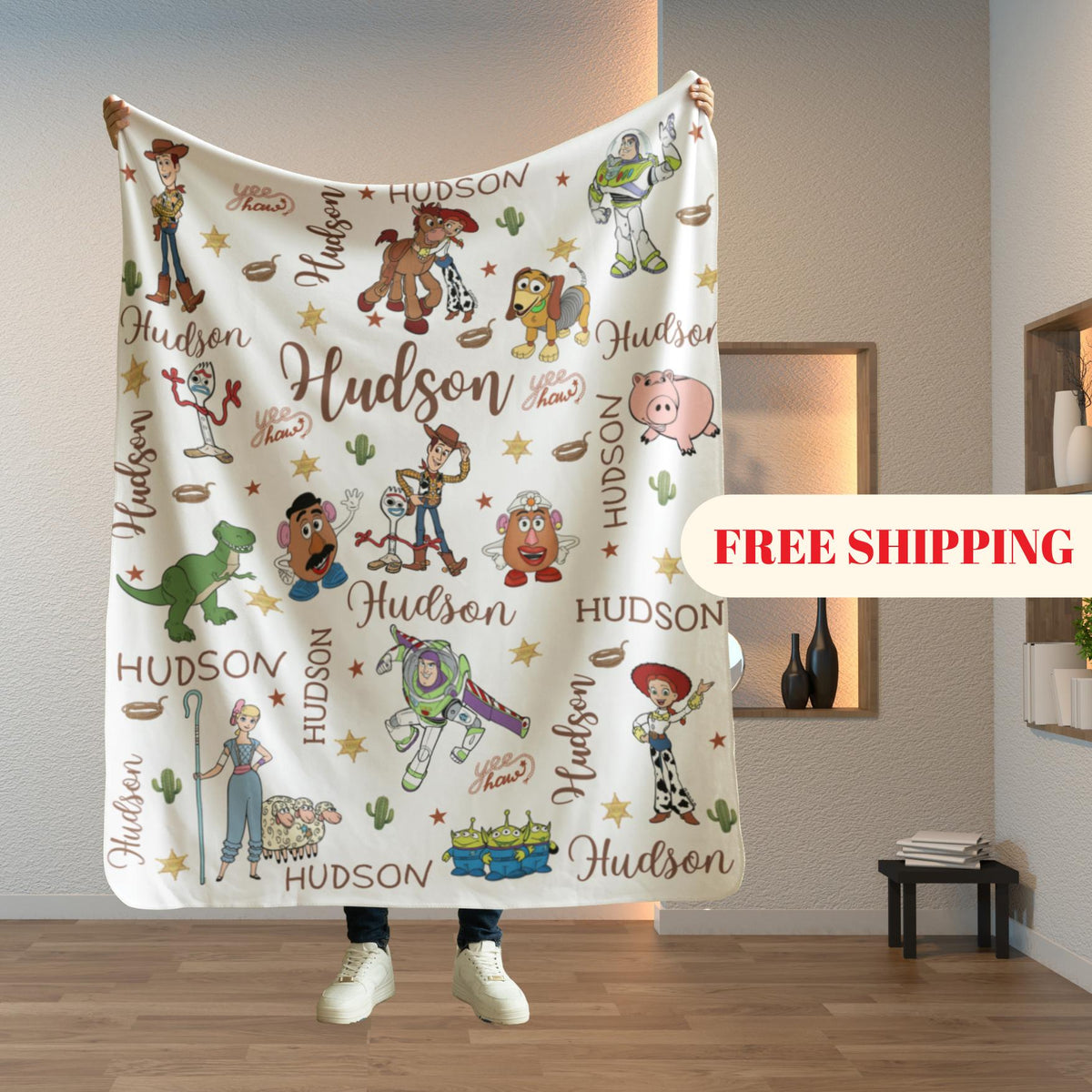 Personalized Toy Story Blanket, Custom Name Minky Flannel Throw
