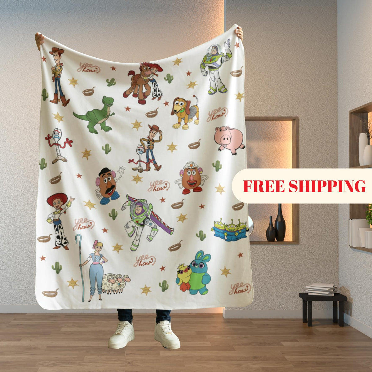 Toy Story Blanket, Custom Name Disney Blanket, Woody Buzz Lightyear Jessie Toy Story Blanket, Gift for Boy or Girl
