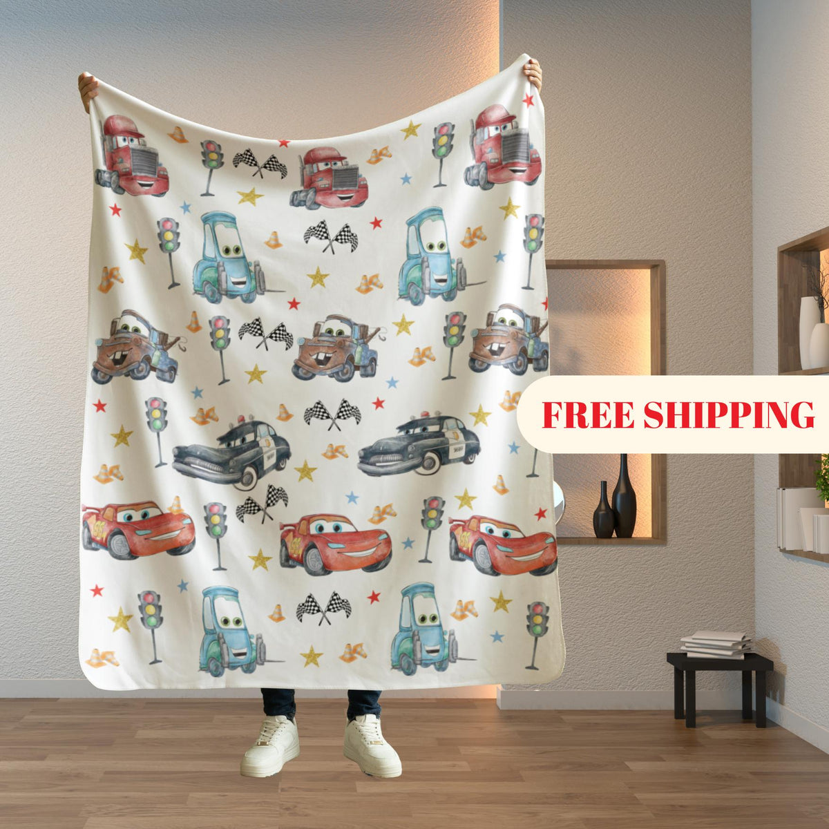 Lightning McQueen Baby Blanket, Baby Shower Gift, Customizable Blanket, Disney Blanket, Disney Home Decor, Cars Blanket, Sherpa Blanket