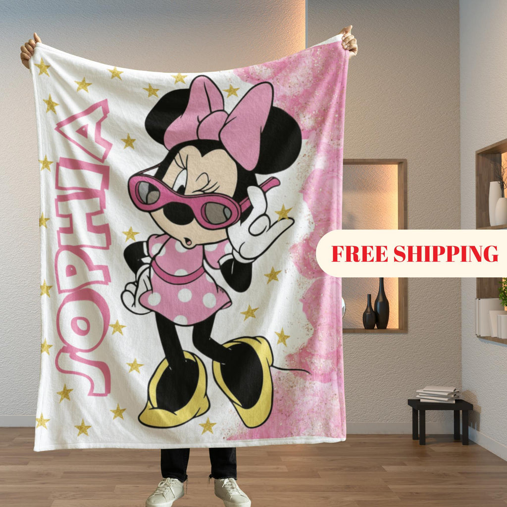 Personalized Minnie Mouse Blanket, Minnie Mouse Blanket, Mickey Minnie Mouse Custom Name Blanket, Magic Kingdom Birthday Gifts