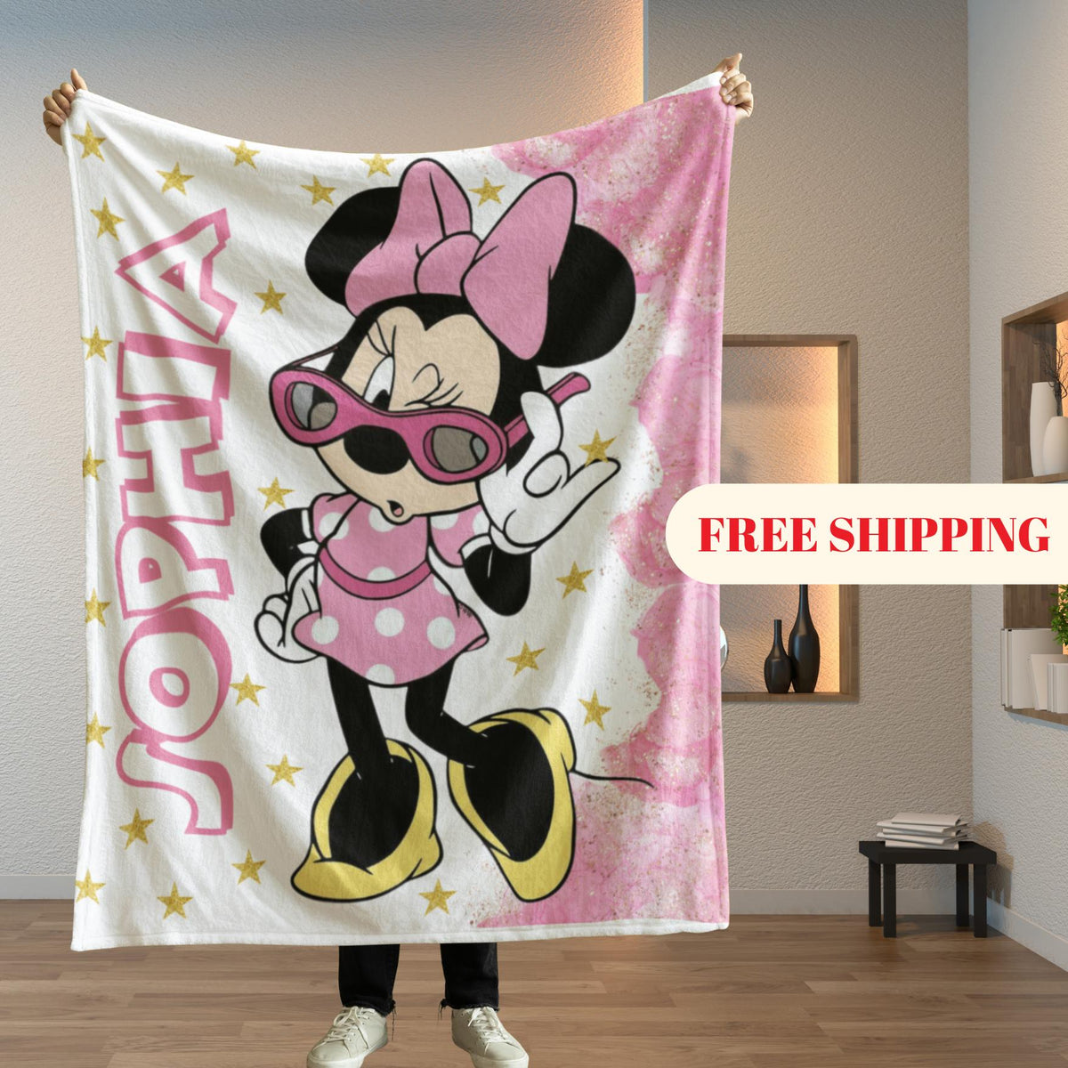 Personalized Minnie Mouse Blanket, Minnie Mouse Blanket, Mickey Minnie Mouse Custom Name Blanket, Magic Kingdom Birthday Gifts