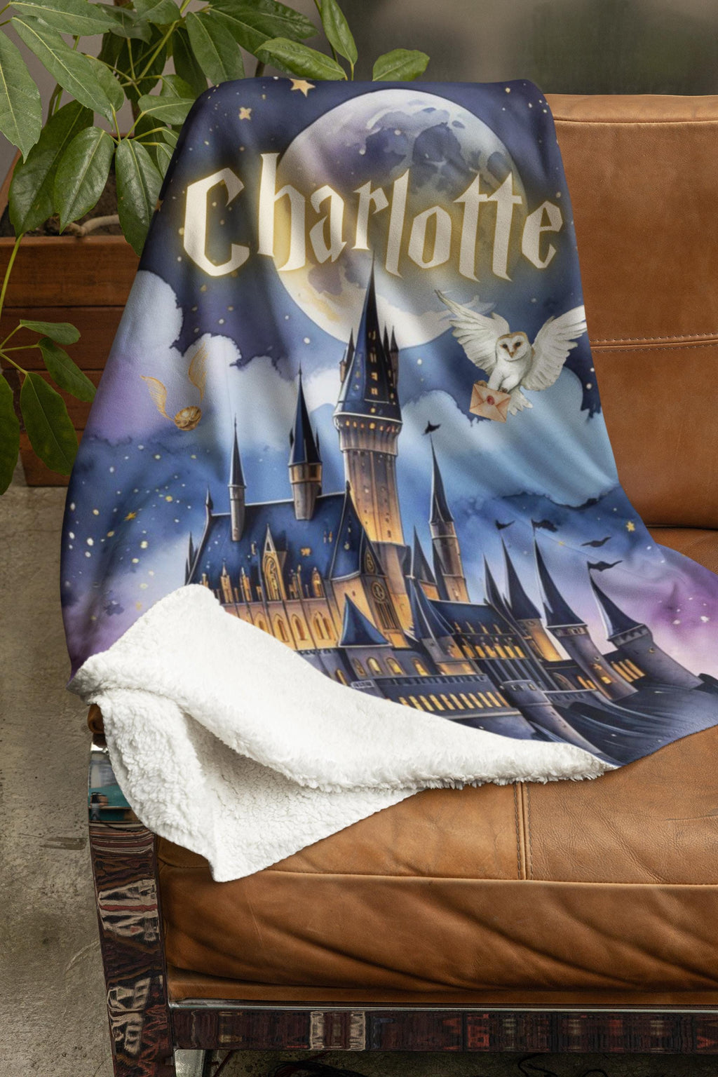 Custom Name Wizard Castle Blanket, Starry Night Magic Throw