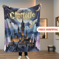 Custom Name Wizard Castle Blanket, Starry Night Magic Throw