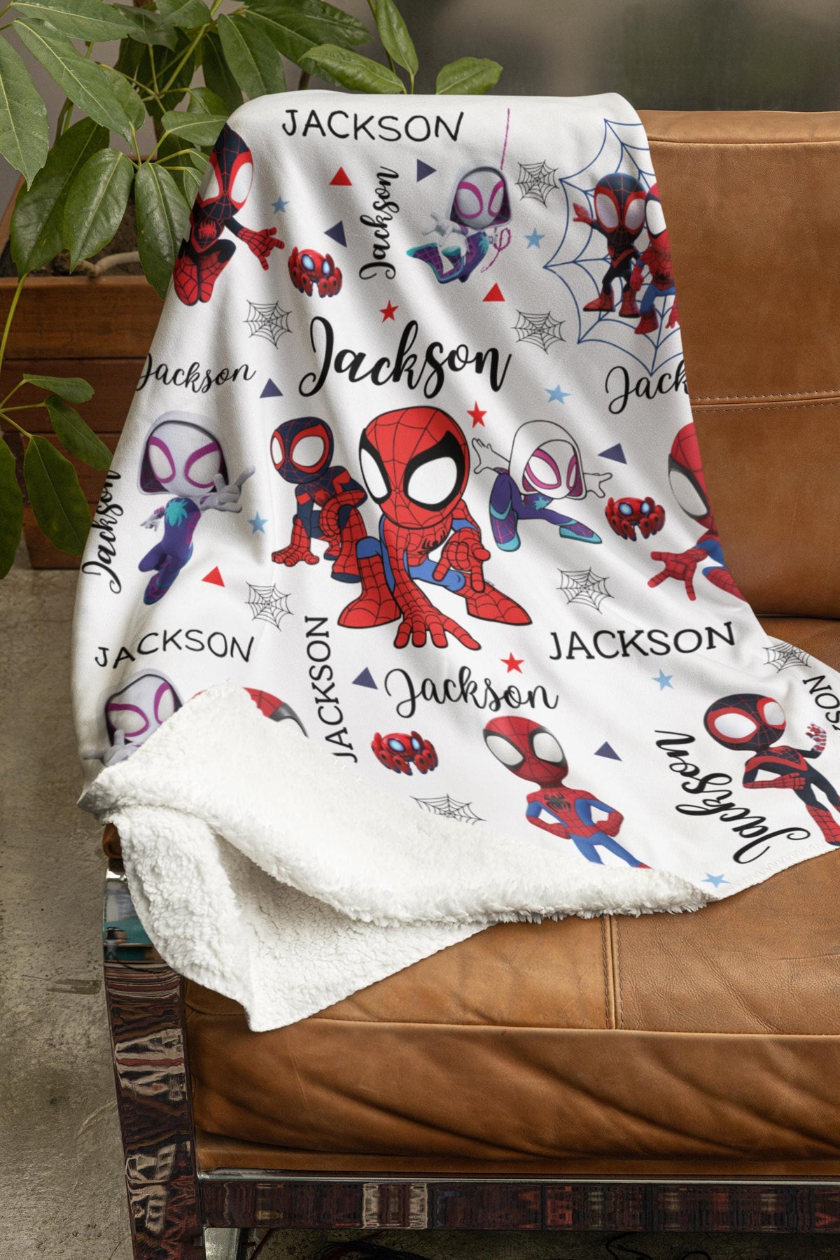 Personalized Spidey Friends Fleece Blanket, Custom Name Throw, Kids Birthday Gift