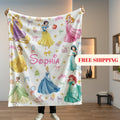 Personalized Watercolor Coquette Bows Disney Princess Blanket, WDW Disneyland Baby Girl Trip Blanket, Disney Princess Birthday Girl Blanket