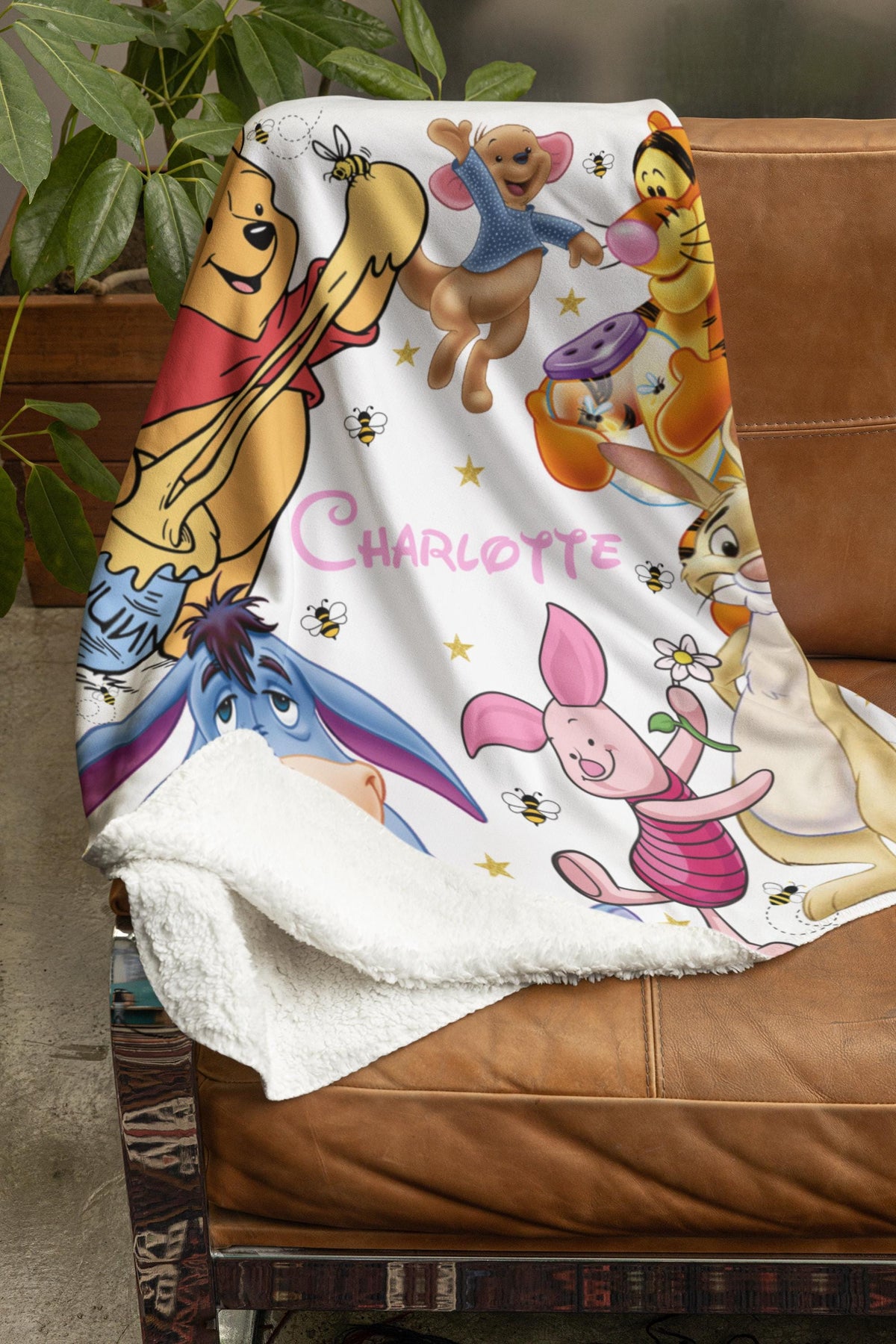 Personalized Winnie the Pooh Blanket, Custom Name Baby Gift, Classic Pooh Nursery Throw