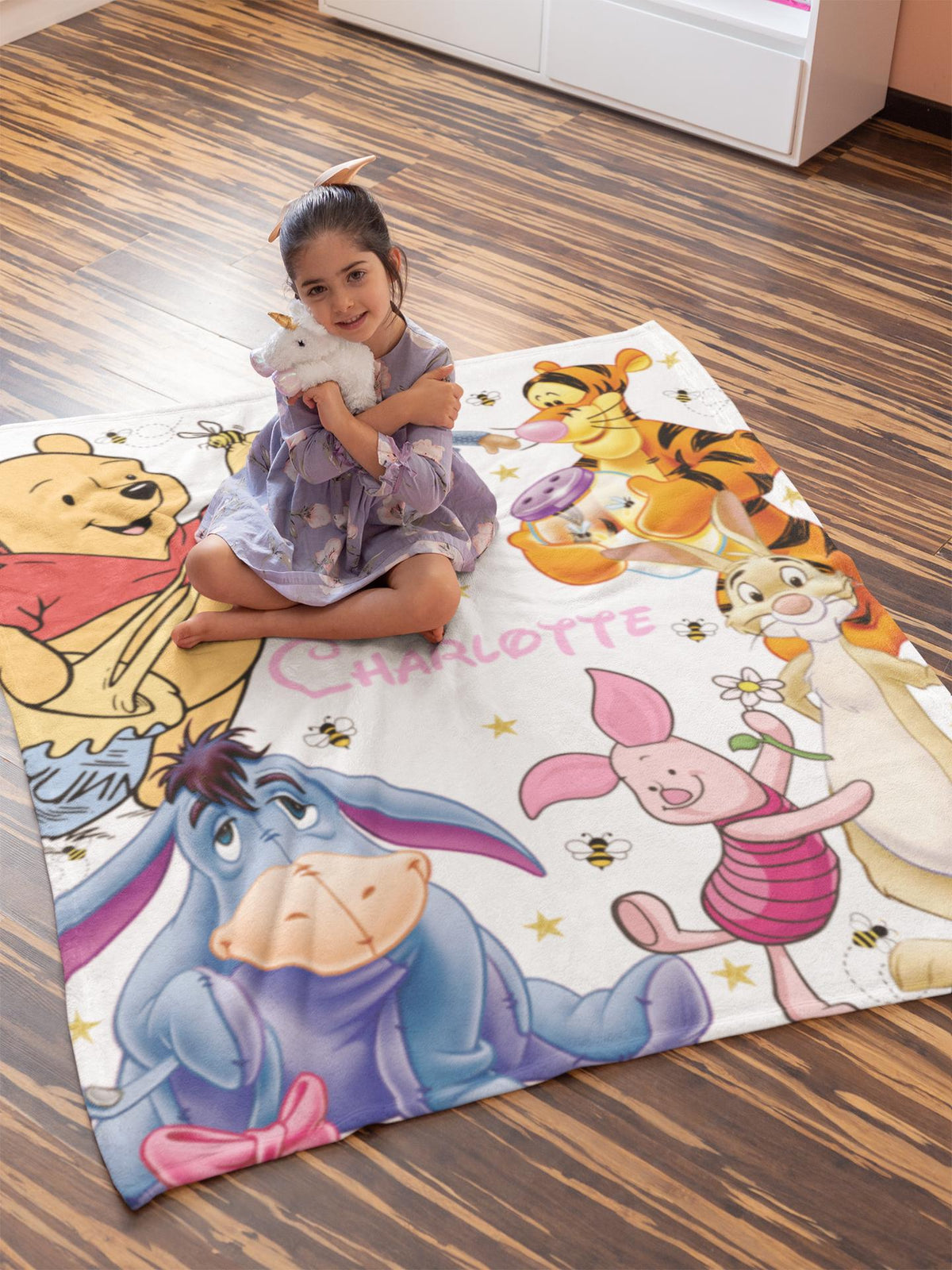 Personalized Winnie the Pooh Blanket, Custom Name Baby Gift, Classic Pooh Nursery Throw