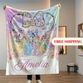 Personalized Disney Princess blanket, Watercolor Castle Coquette bows Blanket, Belle Rapunzel Tiana Ariel Elsa blanket, Birthday Girl gift