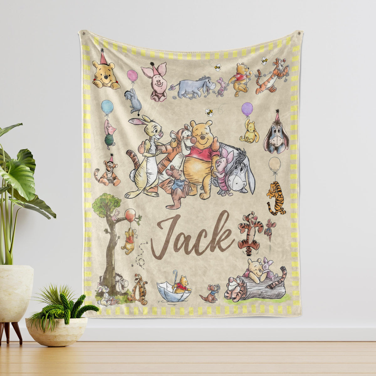 Winnie the Pooh Friends Fleece Blanket, Custom Name Cozy Throw