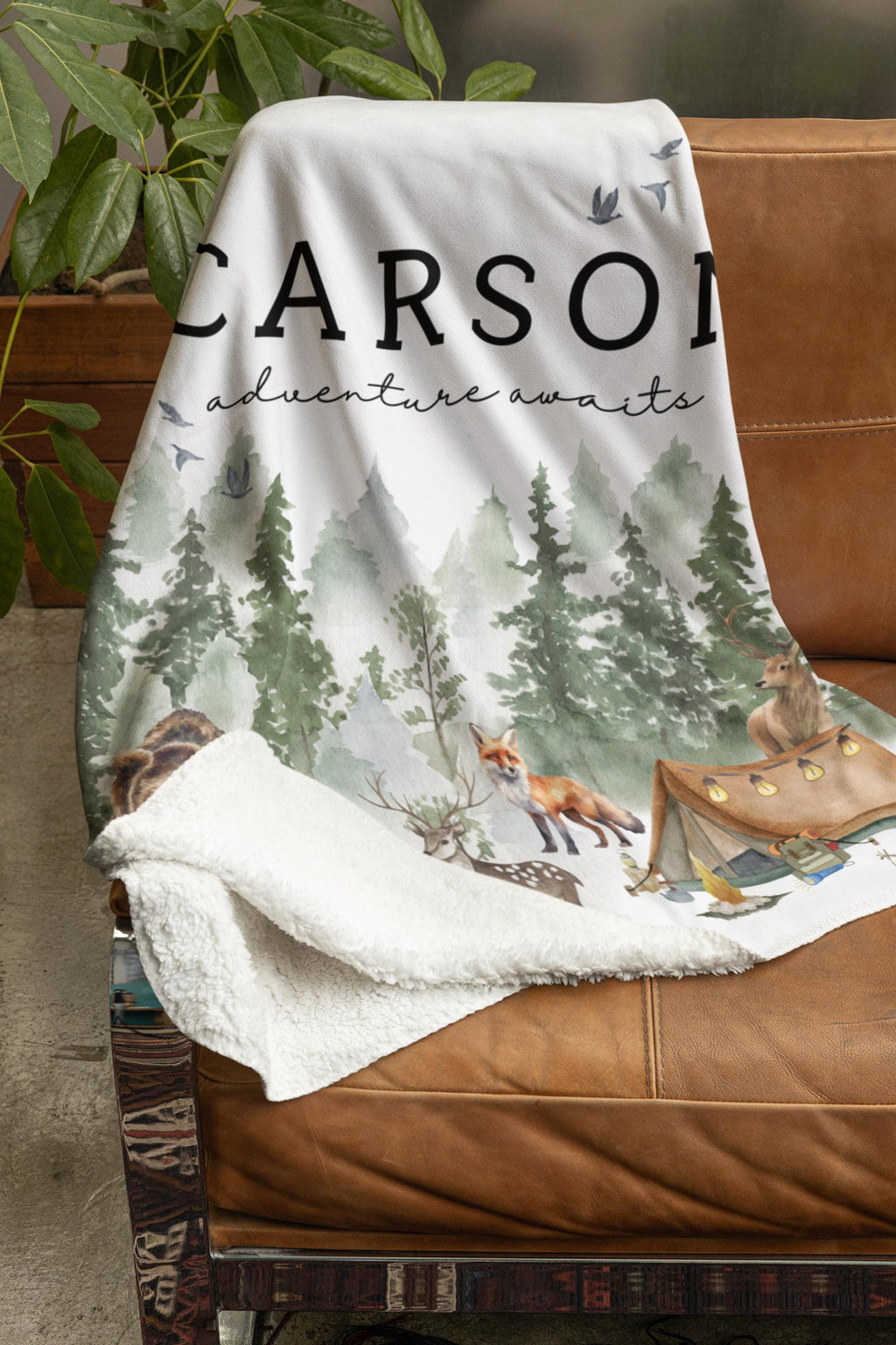 Personalized Woodland Adventure Baby Blanket, Forest Animals Nursery Gift