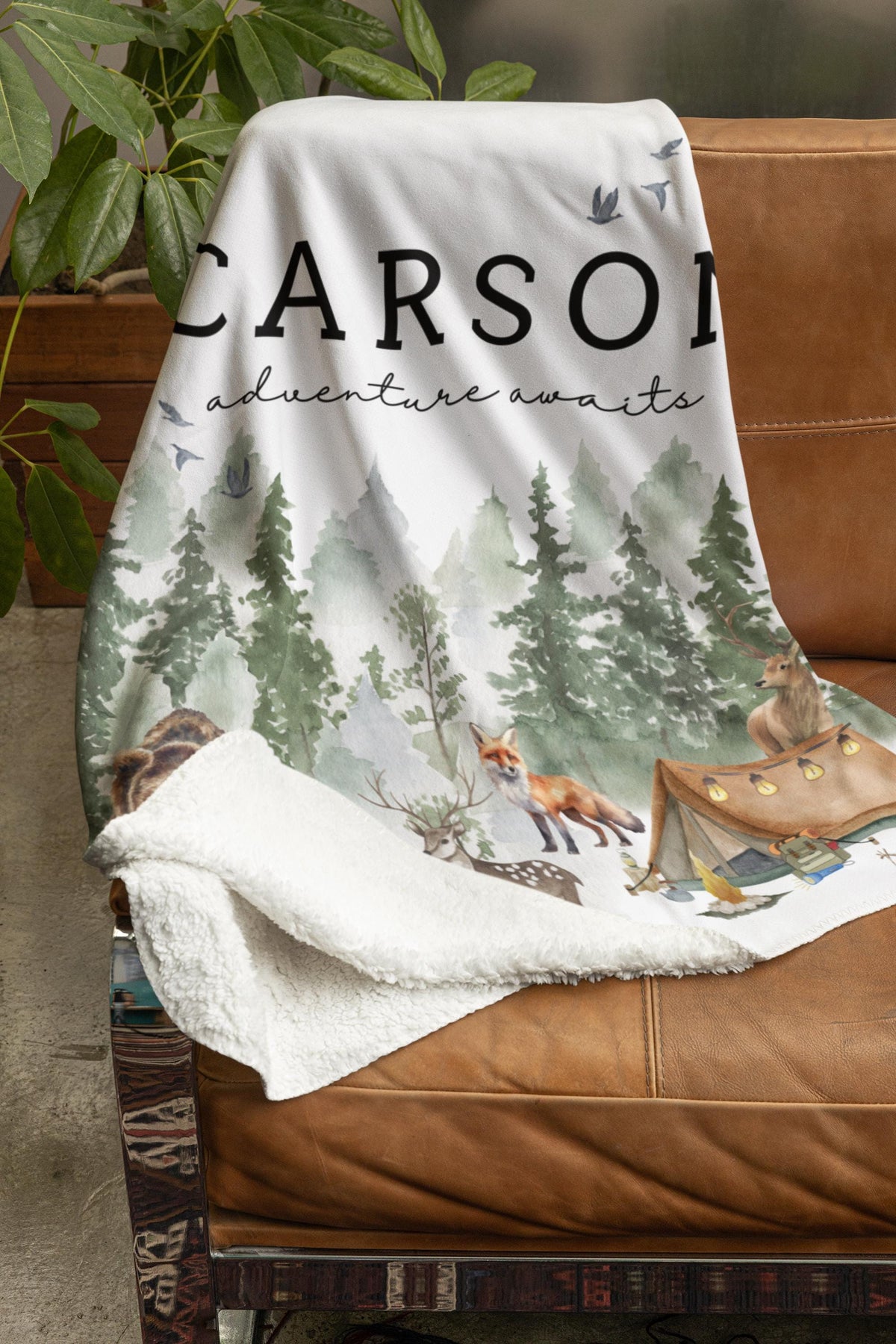 Personalized Woodland Adventure Baby Blanket, Forest Animals Nursery Gift