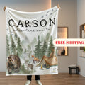 Personalized Woodland Adventure Baby Blanket, Forest Animals Nursery Gift