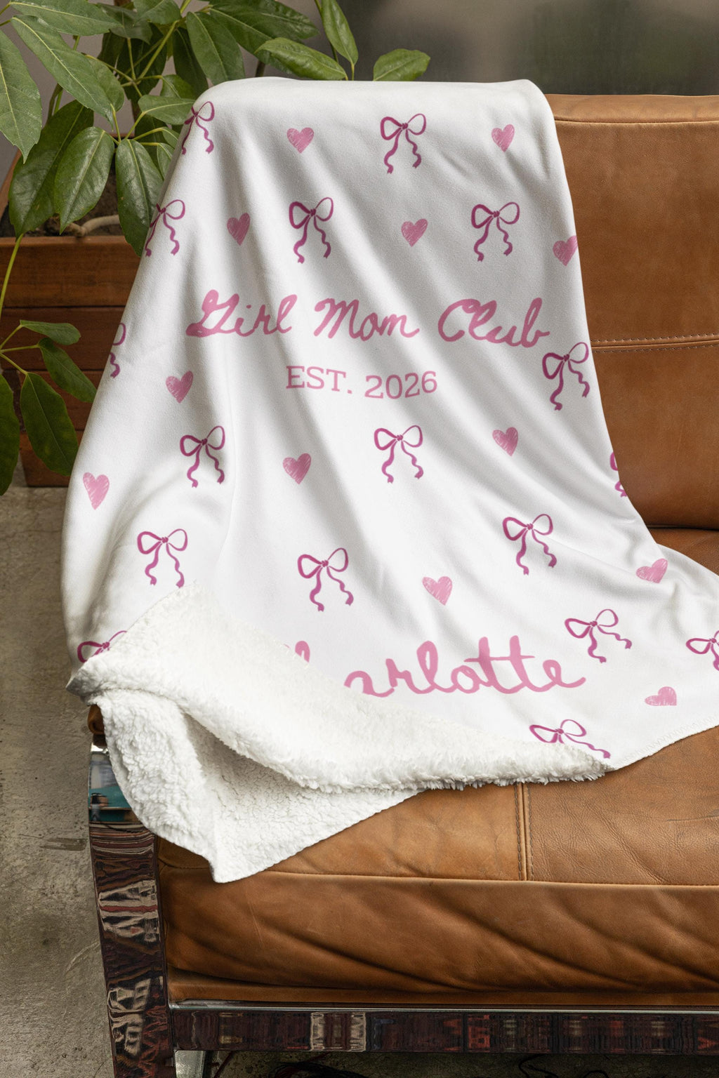 Personalized Girl Mom Club Blanket, Custom Pink Minky Flannel Throw