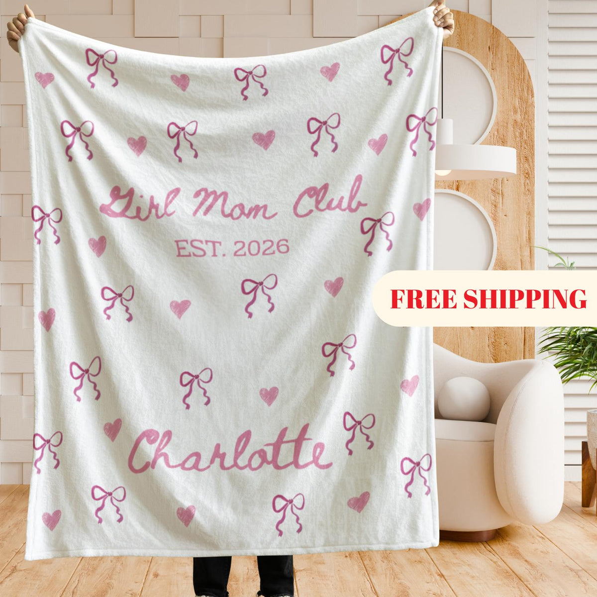 Personalized Girl Mom Club Blanket, Custom Pink Minky Flannel Throw