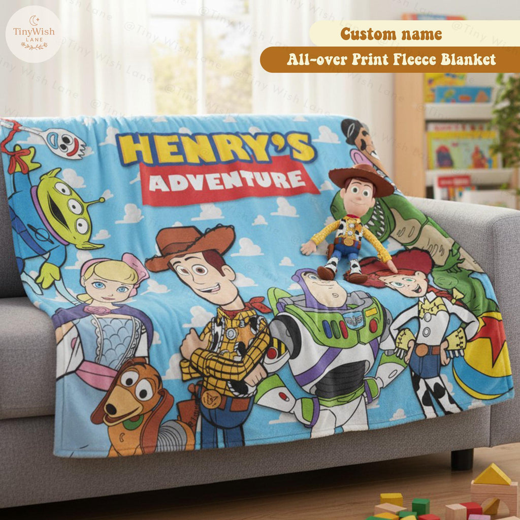 Personalized Disney Toy Story Blanket, Custom Name Disney Blanket, Woody Buzz Lightyear Jessie Toy Story Blanket, Gift for Boy or Girl