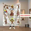 Personalized Curious George Monkey Blanket, Custom Name Fleece Throw