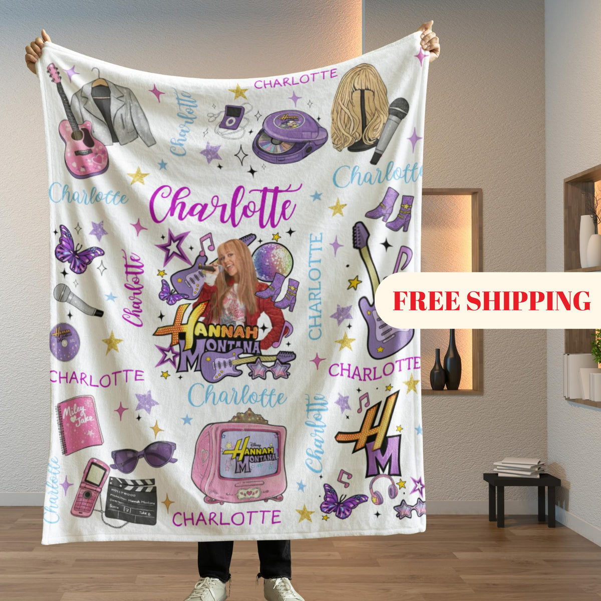 Personalized Hannah Montana Blanket, Minky Flannel Throw, Custom Name Gift