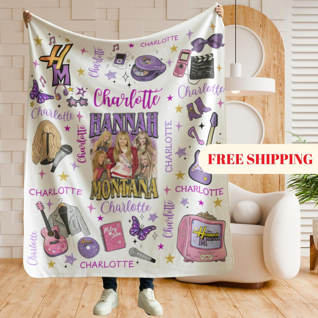 Personalized Hannah Montana Blanket, Minky Flannel Throw, Custom Name Gift