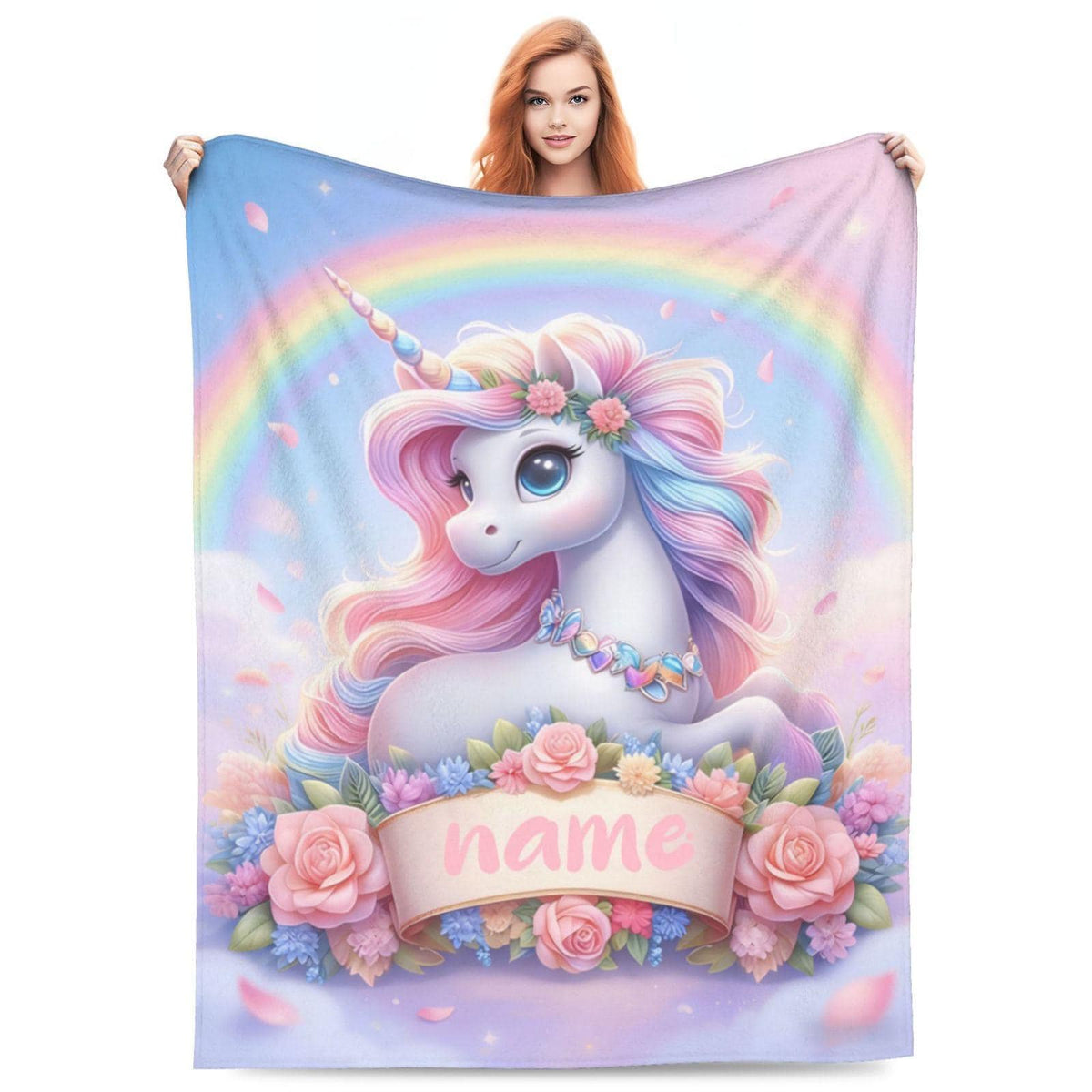 Personalized Unicorn Blanket for Girls | Custom Name Magical Rainbow Throw