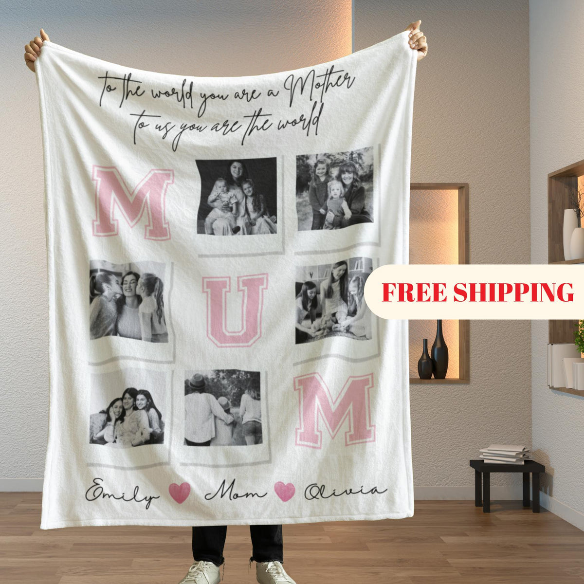 Personalized Mom and children Blanket, Custom Family Name Fleece Throw