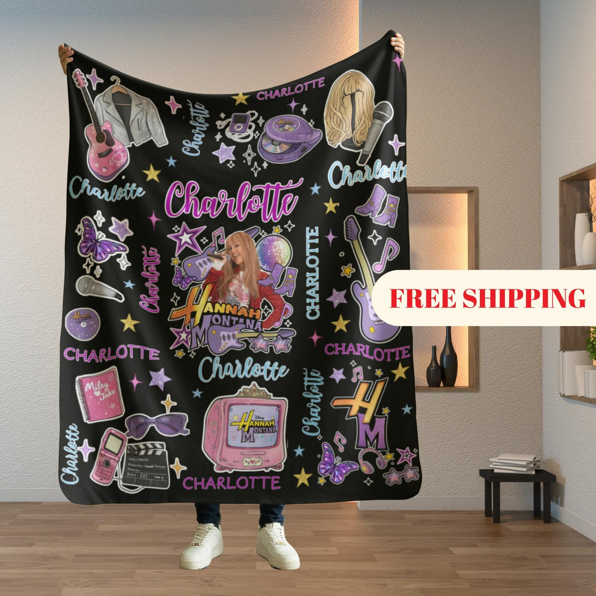 Hannah Montana 20th Anniversary Minky Flannel Blanket, Pop Star Trip Gift
