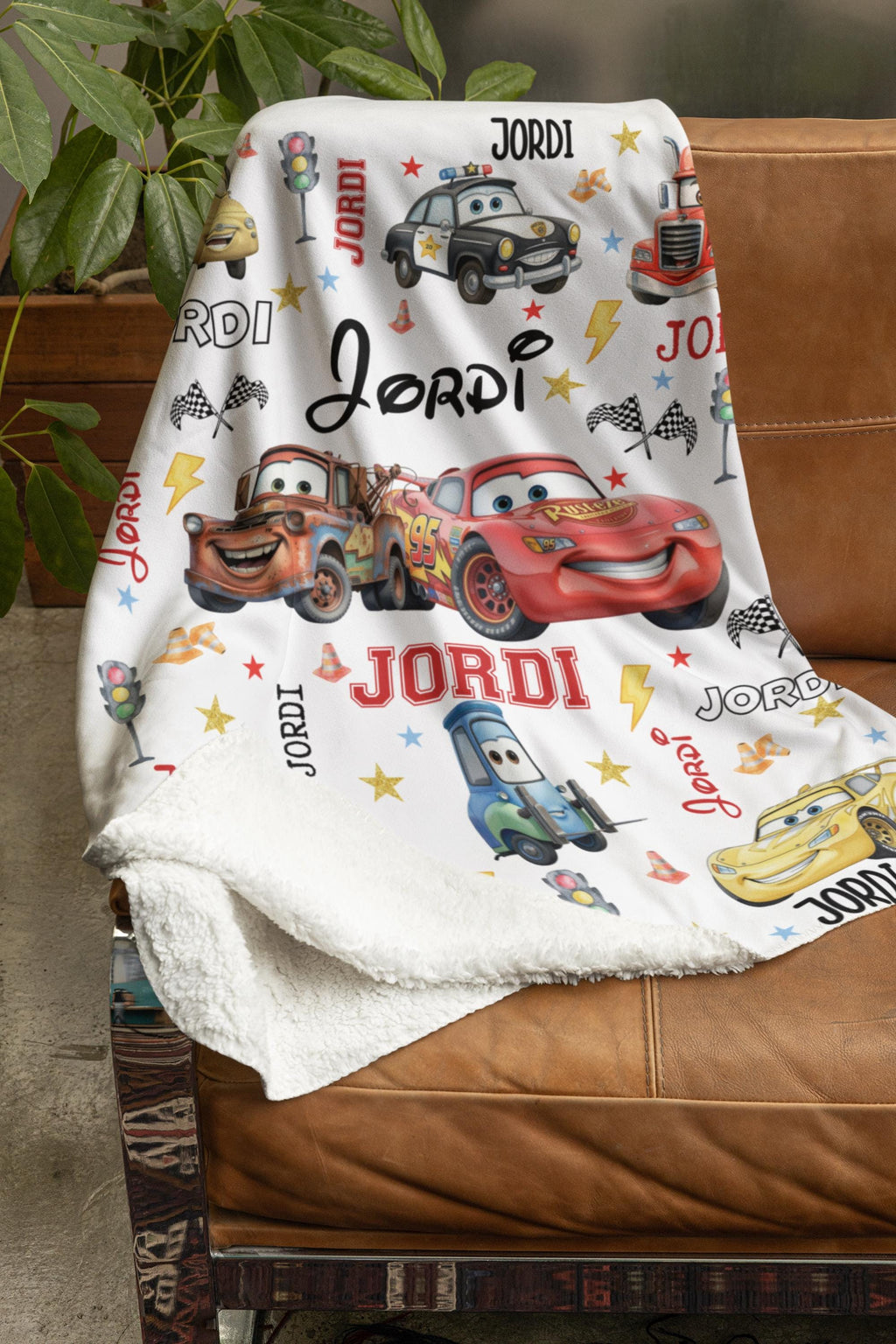 Lightning McQueen Blanket - Custom Name, Soft Kids Throw