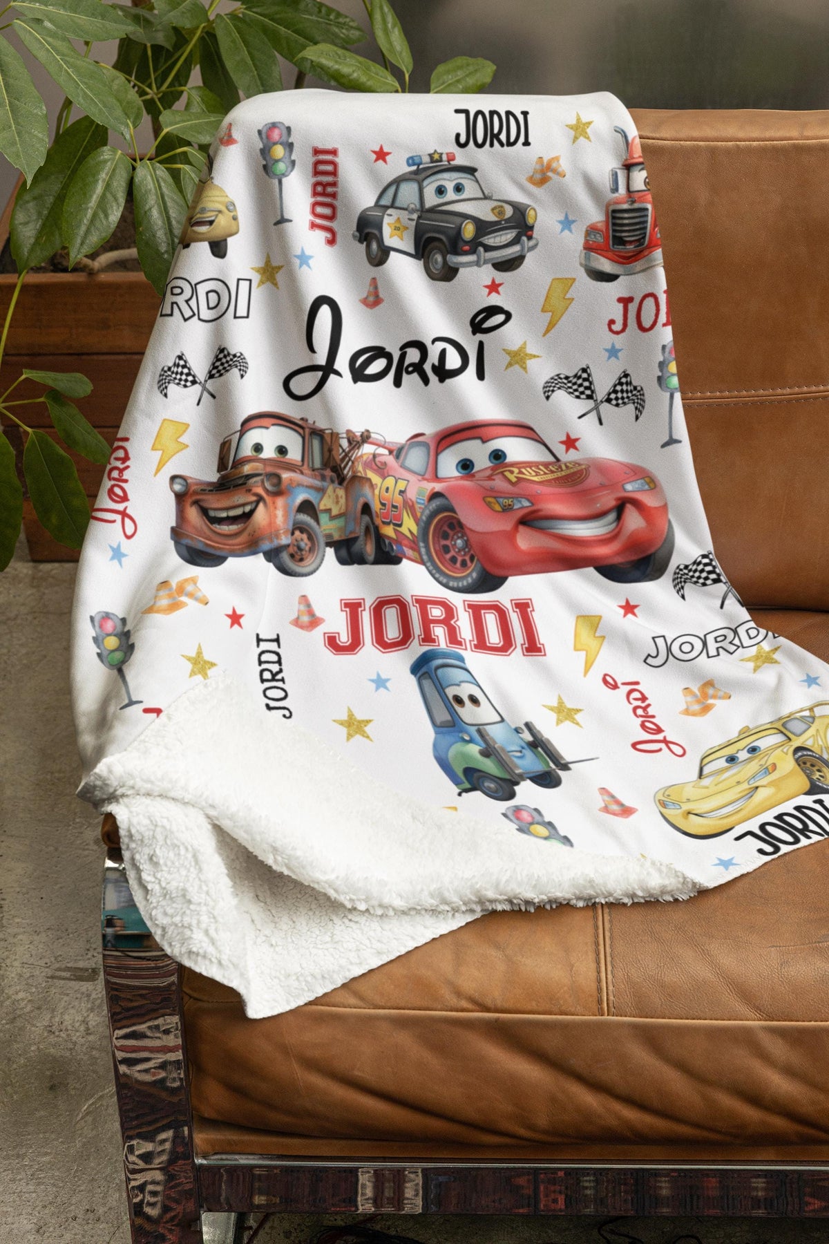Lightning McQueen Blanket - Custom Name, Soft Kids Throw
