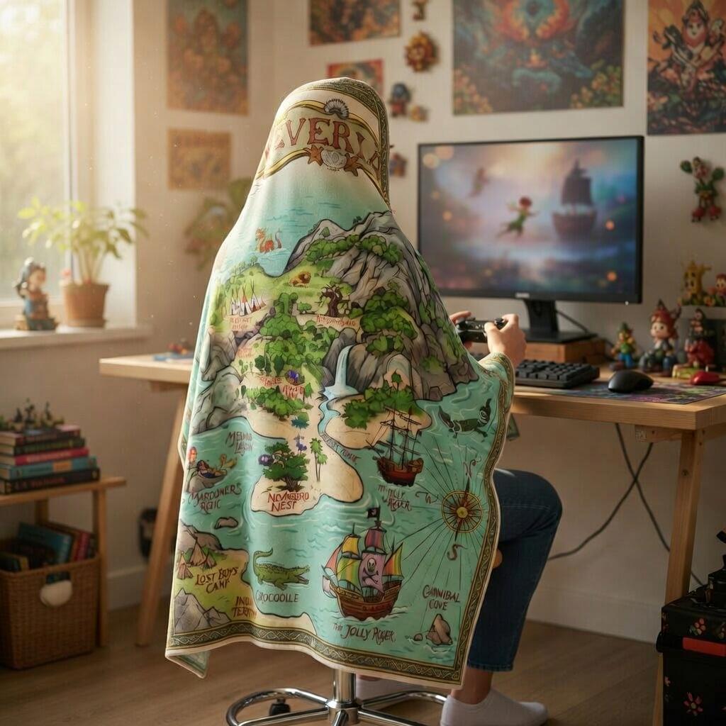 Neverland Map Fleece Blanket, Soft Cozy Peter Pan Inspired Blanket