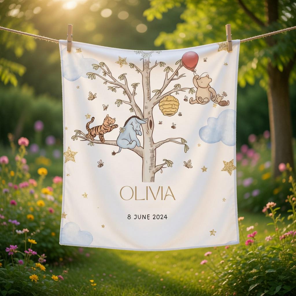 Custom Winnie The Pooh Fleece Blanket, Disney Pooh Baby Blanket, Retro Pooh & Friends Blanket