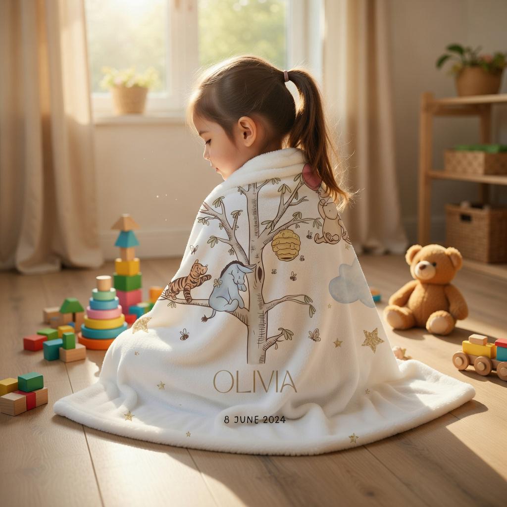 Custom Winnie The Pooh Fleece Blanket, Disney Pooh Baby Blanket, Retro Pooh & Friends Blanket