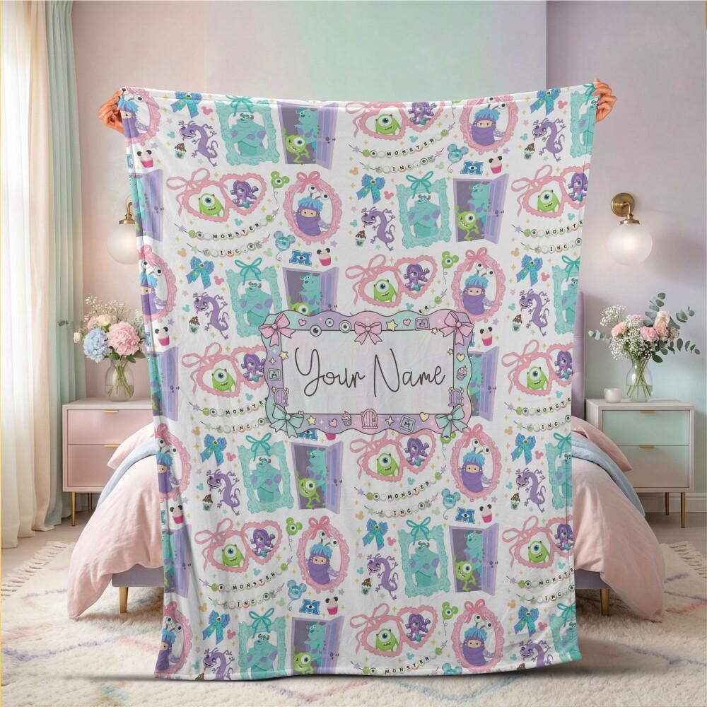 Adorable Monsters Inc Coquette Custom Blanket, Personalized Name Mike Sulley Boo Throw, Scary Cute Nursery Decor Birthday Gift 2026